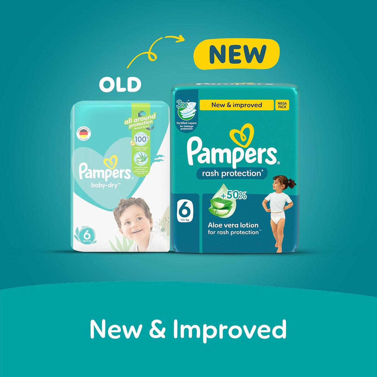 Pampers Rash Protection Taped Diapers, Size 6, 13+kg, Carry Pack, 10 Count