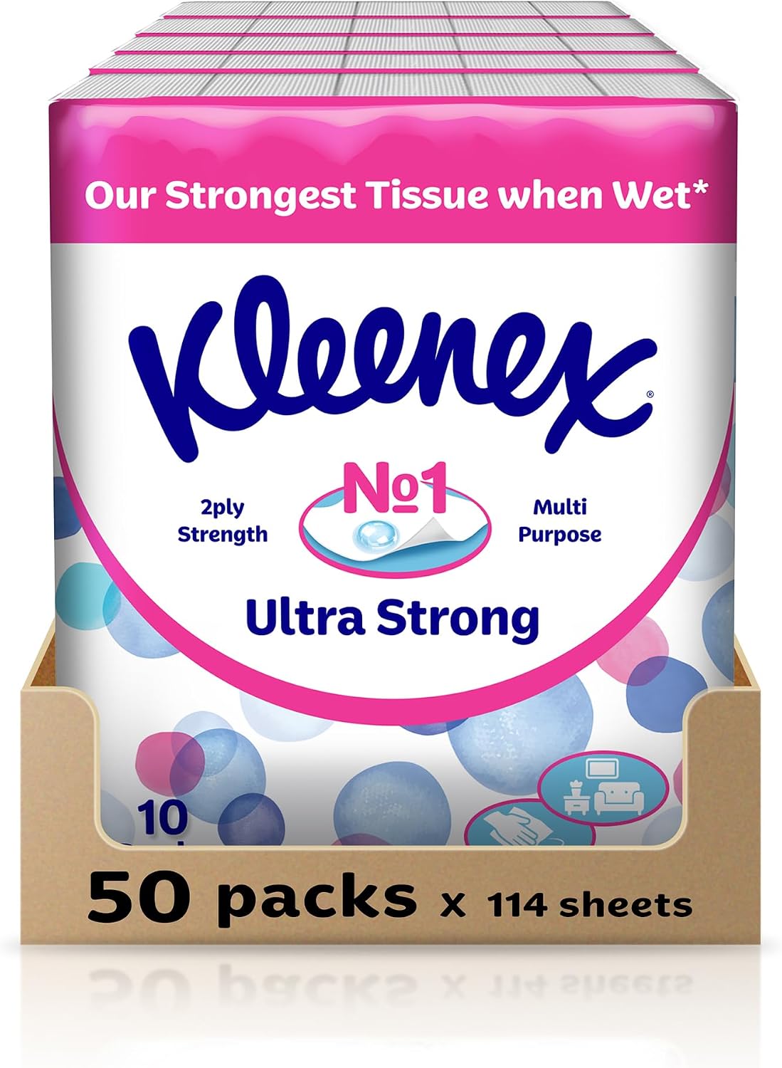 Kleenex Ultra Strong Facial Tissue, 2 PLY, 50 Soft Packs x 114 Sheets, Strong Multi Purpose Tissue — front product image