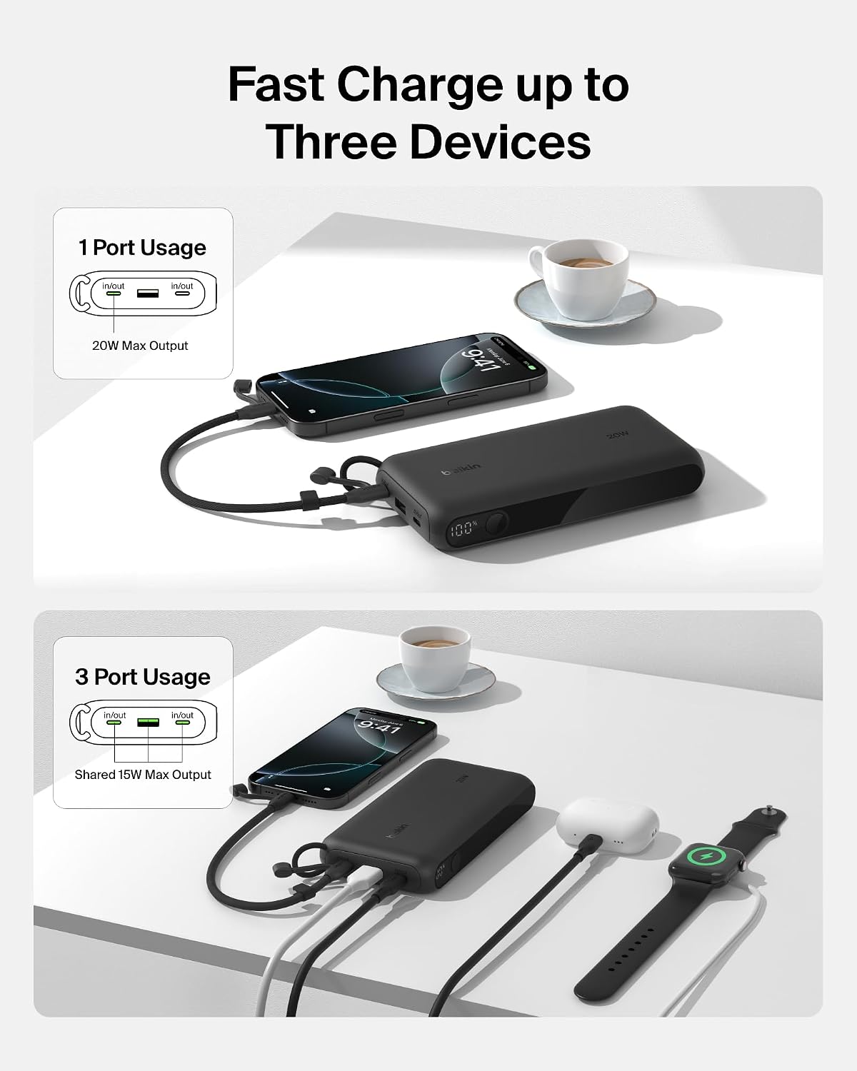 Belkin BoostCharge 20000mAh Power Bank with Digital Battery Display - Black