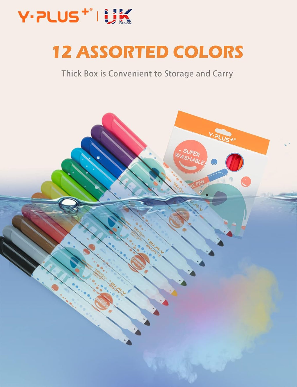 YPLUS Washable Colouring Markers — 12 Colours — 12 Colours