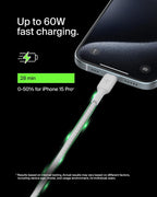 Belkin Fast Charge (0.5ft) Braided USB-C to USB-C Cable for iPhone 16, iPhone 16 Pro, iPhone 16 Pro Max, iPhone 16 Plus, iPhone 15, Galaxy S24, S23, Note10, Pixel 9, Pixel 8, iPad Pro & More - White