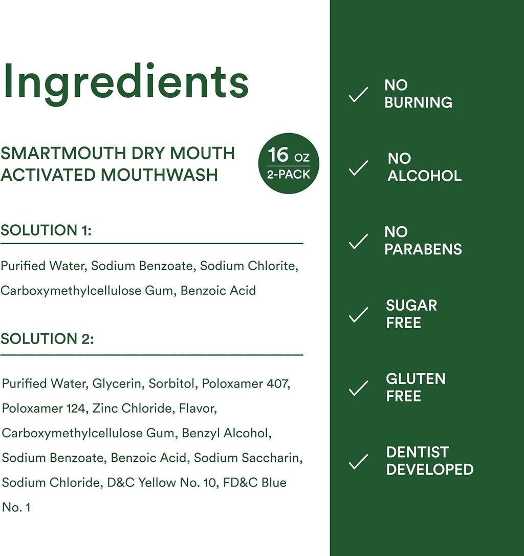 SmartMouth Dry Mouth Zinc Activated Mouthwash, Mint, 16 fl oz, 2-Pack — additional product view 8