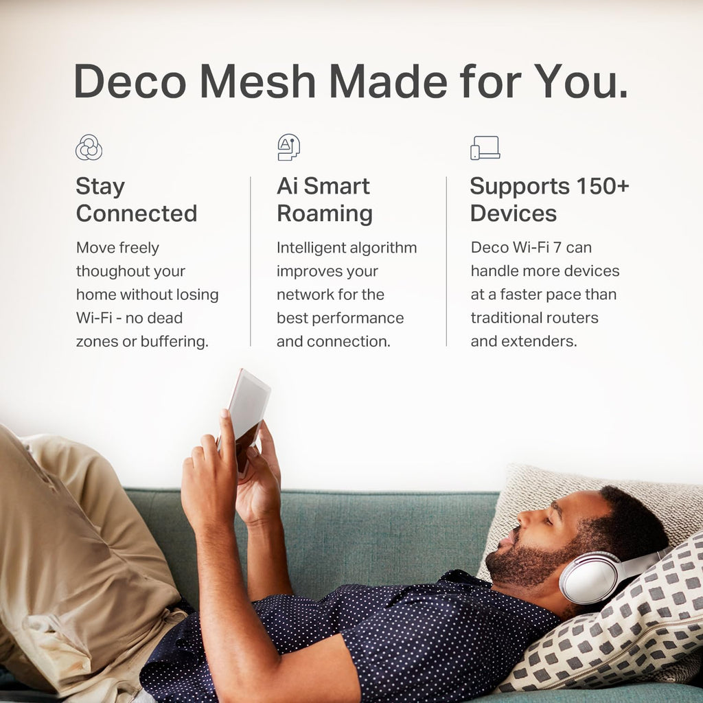 TP-Link Dual-Band BE5000 WiFi 7 Mesh Wi-Fi System (Deco BE25) | 4-Stream 5 Gbps | 240 Mhz Channels | Covers up to 4,600 Sq.Ft | 2X 2.5G Ports Wired Backhaul | VPN,MLO, AI-Roaming, HomeShield (2-Pack)