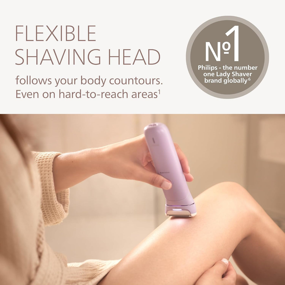 Philips Lady Shaver Series 8000 - Cordless Wet and Dry Shaver 3-Blade System, Flexible Shaver Head, LED Light for Body, Legs and Bikini, 100 Minutes Runtime, Model BRL149/00 — Purple