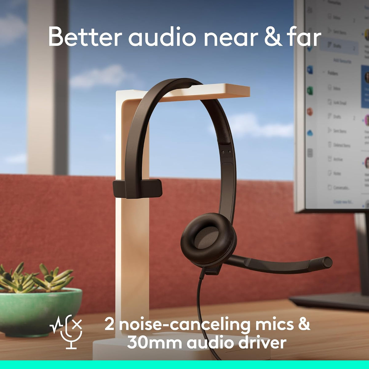 Logitech H570E USB-C Mono Headset — Teams — Black