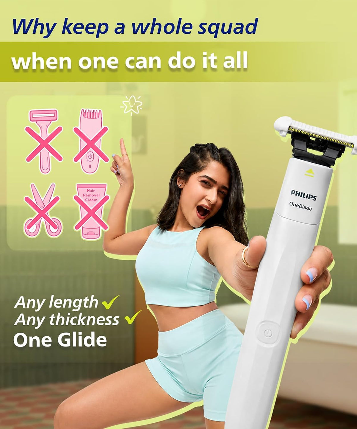 Philips OneBlade Intimate #1 Gynaec Recommended* — 2-in-1 Trimmer for Woman — 3X Safer Patented Tech — Bikini, Underarm, Private Part, Body trimmer — No post shave irritation, Painless, Waterproof — QP1924/20 — White