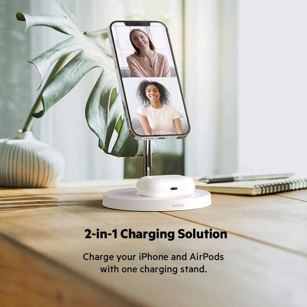 Belkin BOOSTCHARGE PRO MagSafe 2 in 1 with 15W Wireless Charger Stand UK White