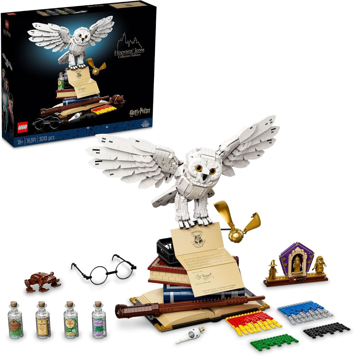 LEGO Harry Potter Hogwarts Icons - Collectors' Edition 76391 20th Anniversary Collectable Hedwig Owl Model, with 3 Exclusive Golden Minifigures: Dumbledore, McGonagall and Hagrid; Great Gift Idea
