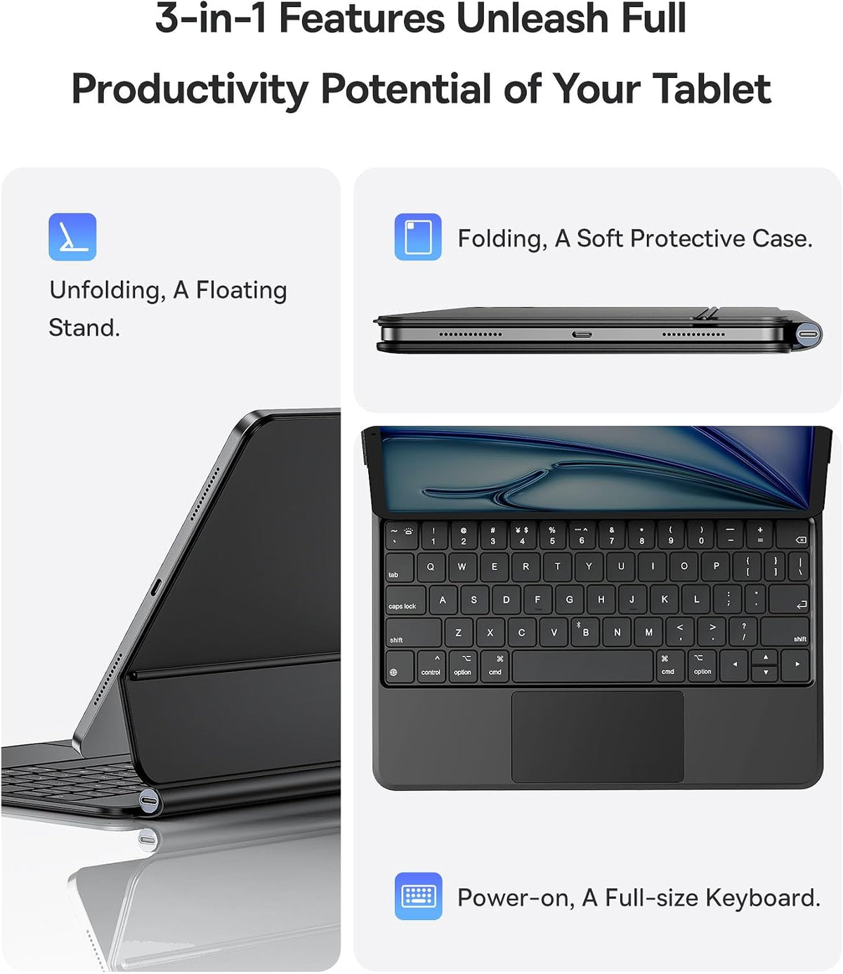 Baseus Brilliance Series 2 Wireless Bluetooth Keyboard Case with Touchpad for Pad Pro 11-inch (2018/2020-2022) /Pad Air4/Air5/Air6 10.9-inch, Detachable, Type-C Charging