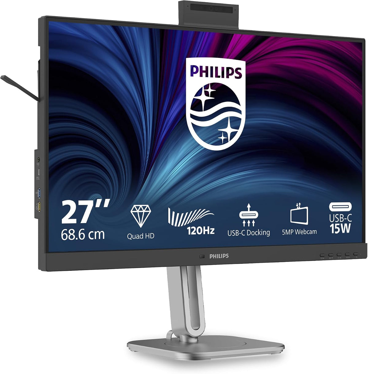 Philips Monitor 27B2U4601H 27 Inch 120Hz IPS Panel, 4ms GtG, Height Adjustable, Webcam, Speakers, USB Hub (2560x1440 HDMI 1x 2.1 TMDS DP 1x 1.4) Charcoal Grey — Charcoal