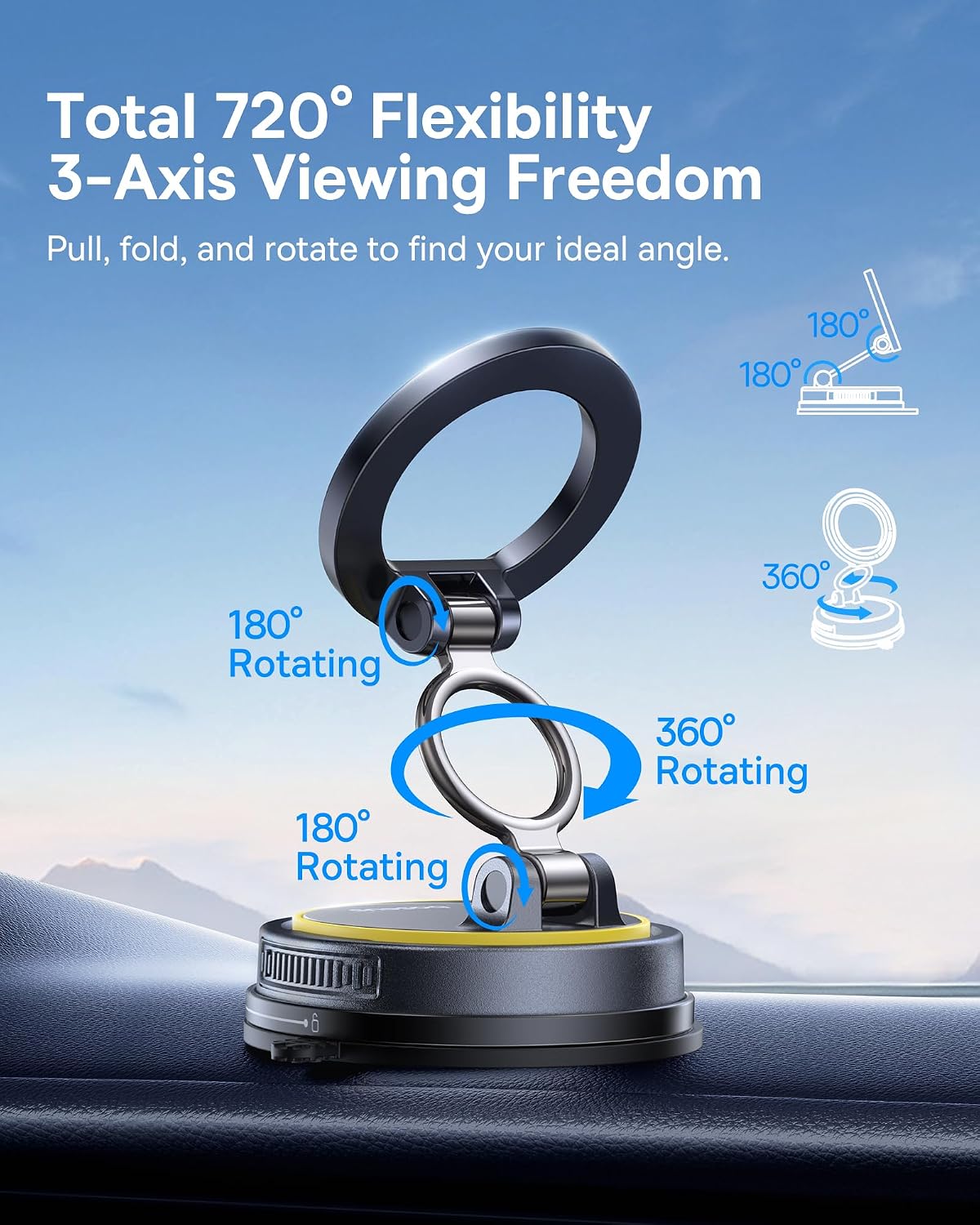 Baseus for Magsafe Car Mount, Vacuum 119LBS Magnetic Suction Cup Phone Holder for Car, 720° Adjustable Foldable Cell Phone Holder with Reusable Washable Gel for Car &