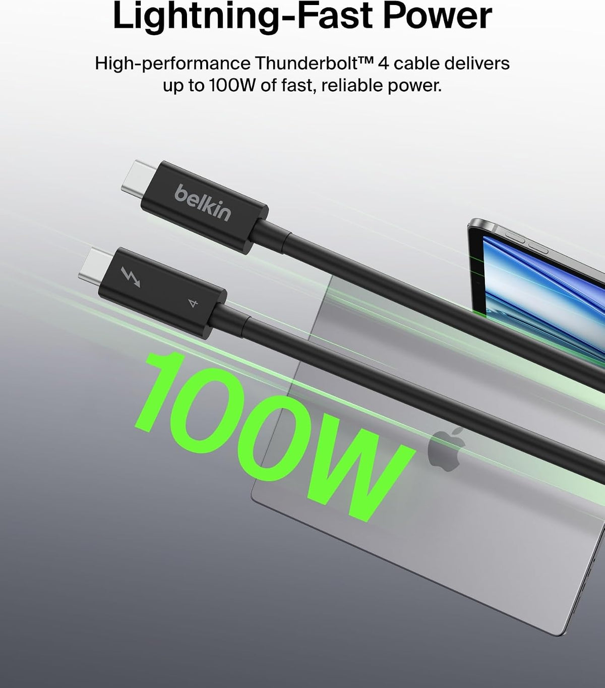 Belkin Active Thunderbolt 4 USB-C Cable, USB Type C Connection with 100W Power Delivery PD Enabled, USB 4 Compliant and Compatible with TB3 Compatible with MacBook Pro, iPhone 15 Pro, more, 2m