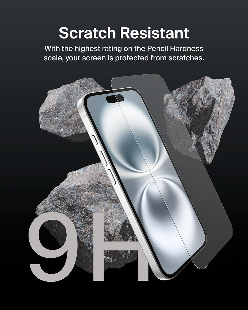 Belkin ScreenForce InvisiGlass iPhone 16 Screen Protector, scratch-resistant impact protection, easy align tray for bubble free application, made with recycled glass for iPhone 16, iPhone 15, 14 Pro