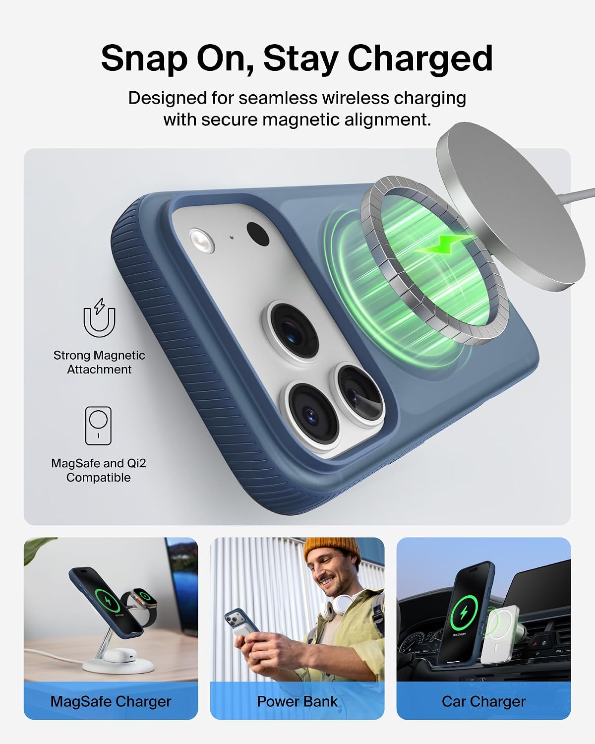 Belkin SheerForce Grip MagSafe Compatible iPhone 17 Pro Case with Slim Design & Anti-Slip Side Lines - Magnetic, Transparent, & Shockproof Protective iPhone Case - Blue
