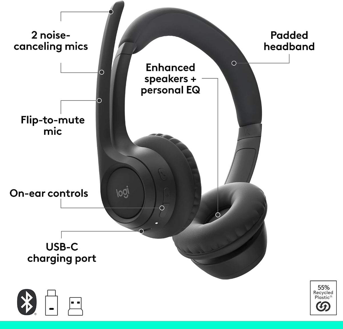 Logitech Zone 305 for Business Headset — UC with Dongle — Black