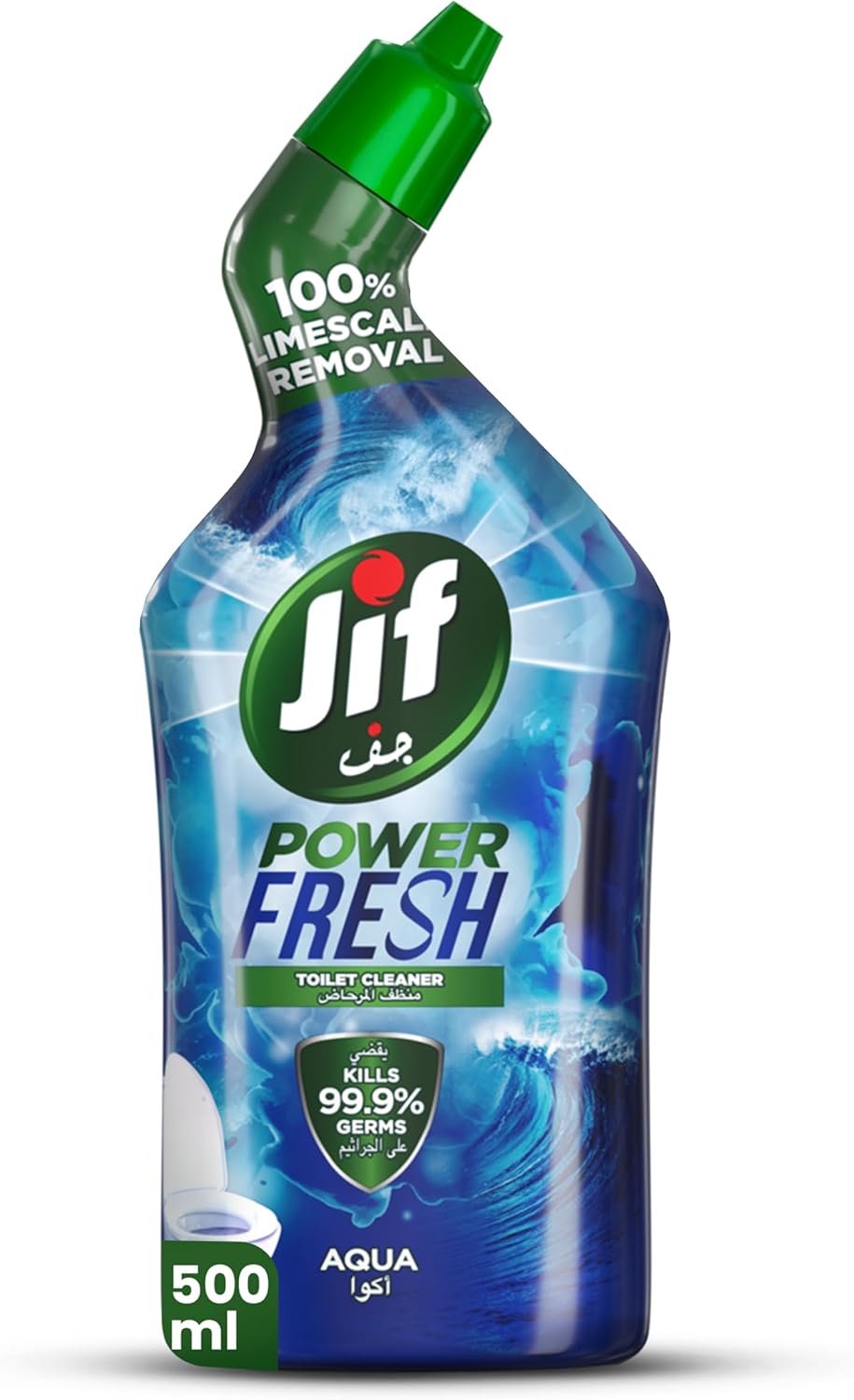 JIF Power Fresh Toilet Cleaner Liquid, Aqua, 100% Limescale Remover, Kills 99.9% Germs, 500ml — front product image