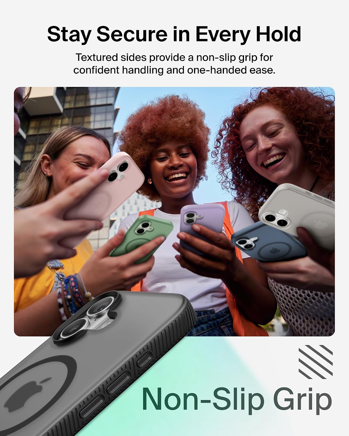 Belkin SheerForce Grip MagSafe Compatible iPhone 17 Case with Slim Design & Anti-Slip Side Lines - Magnetic, Transparent, & Shockproof Protective iPhone Case - Black