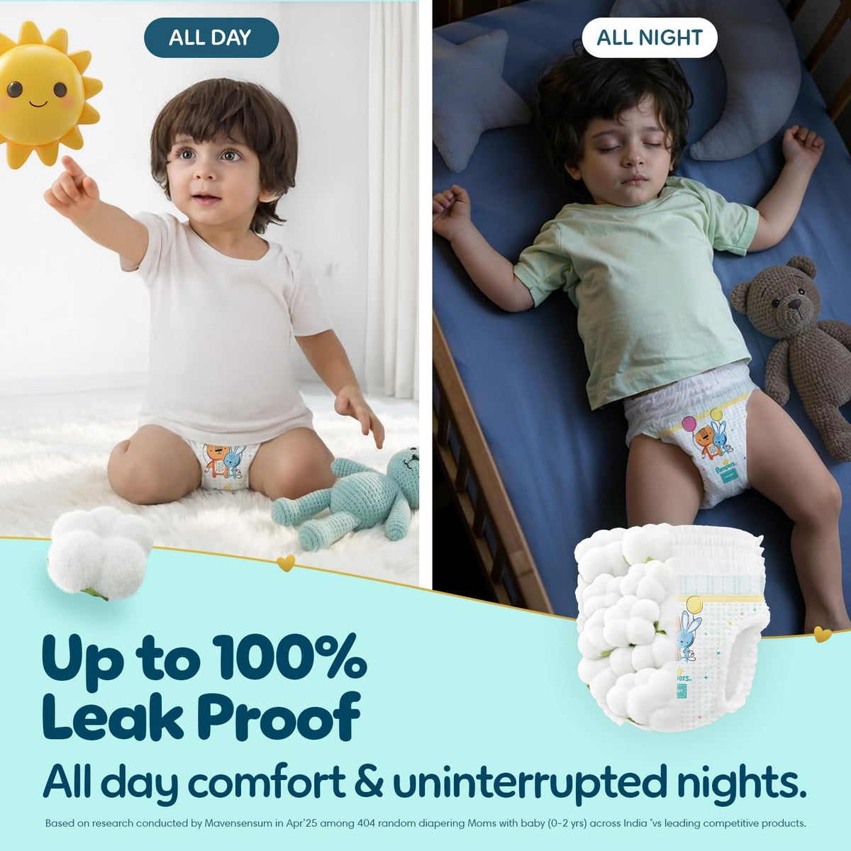 Pampers Premium Care Pant Style Baby Diapers M 20 Count | No Marks Design | Voted India’s #1 Softest Diaper | All in 1 diaper with 360 Cottony Softness