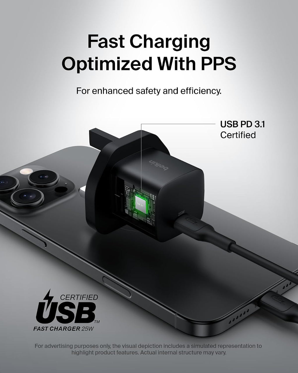Belkin USB-C Plug 25W - USB-C Phone Charger PD 3.0 Fast Charging with PPS for Apple iPhone 17, iPhone Air, iPhone 16, Samsung Galaxy S25, Pixel 10, Nintendo Switch, & More - Black