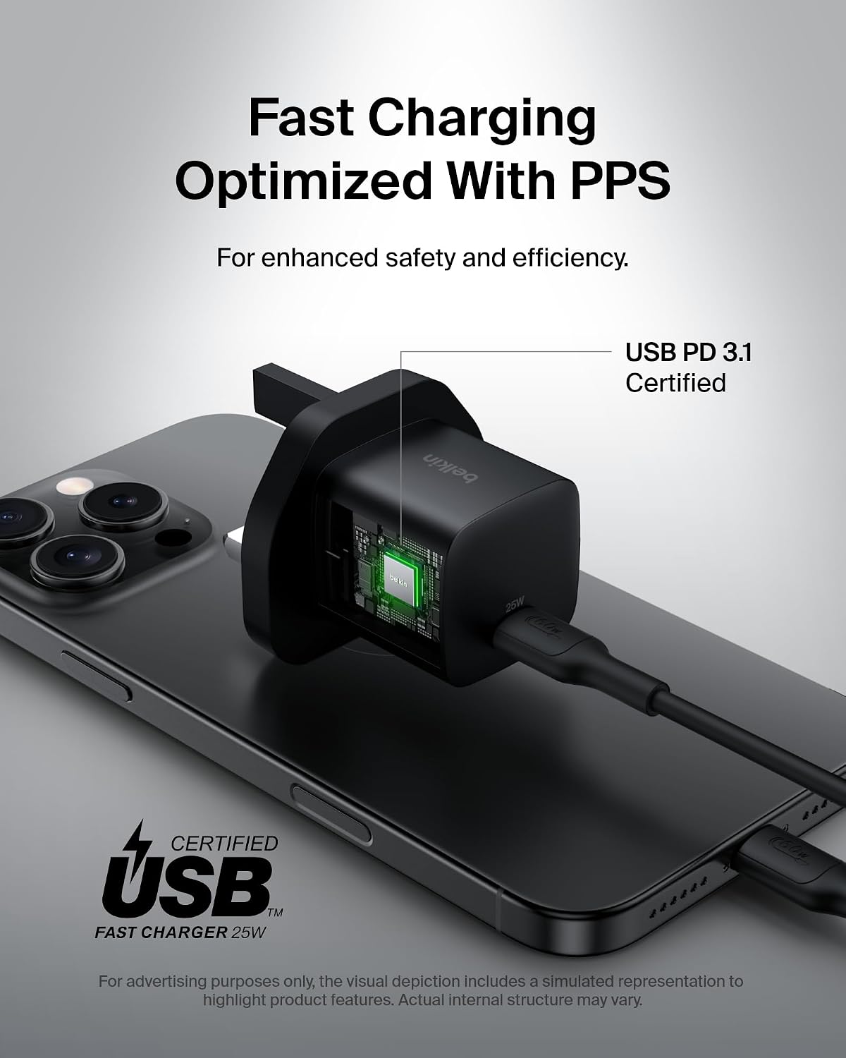 Belkin USB-C Plug 25W - USB-C Phone Charger PD 3.0 Fast Charging with PPS for Apple iPhone 17, iPhone Air, iPhone 16, Samsung Galaxy S25, Pixel 10, Nintendo Switch, & More - Black
