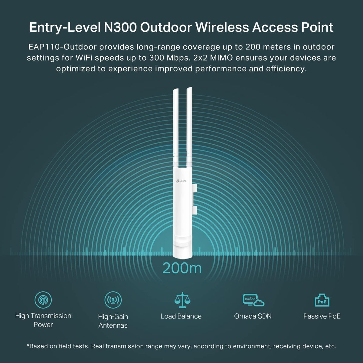 TP-Link EAP110-Outdoor V3 | Omada N300 Wireless Outdoor Access Point | WiFi Coverage up to 200 meters| Passive PoE w/Free PoE Injector | SDN Integrated | Cloud Access & Omada App
