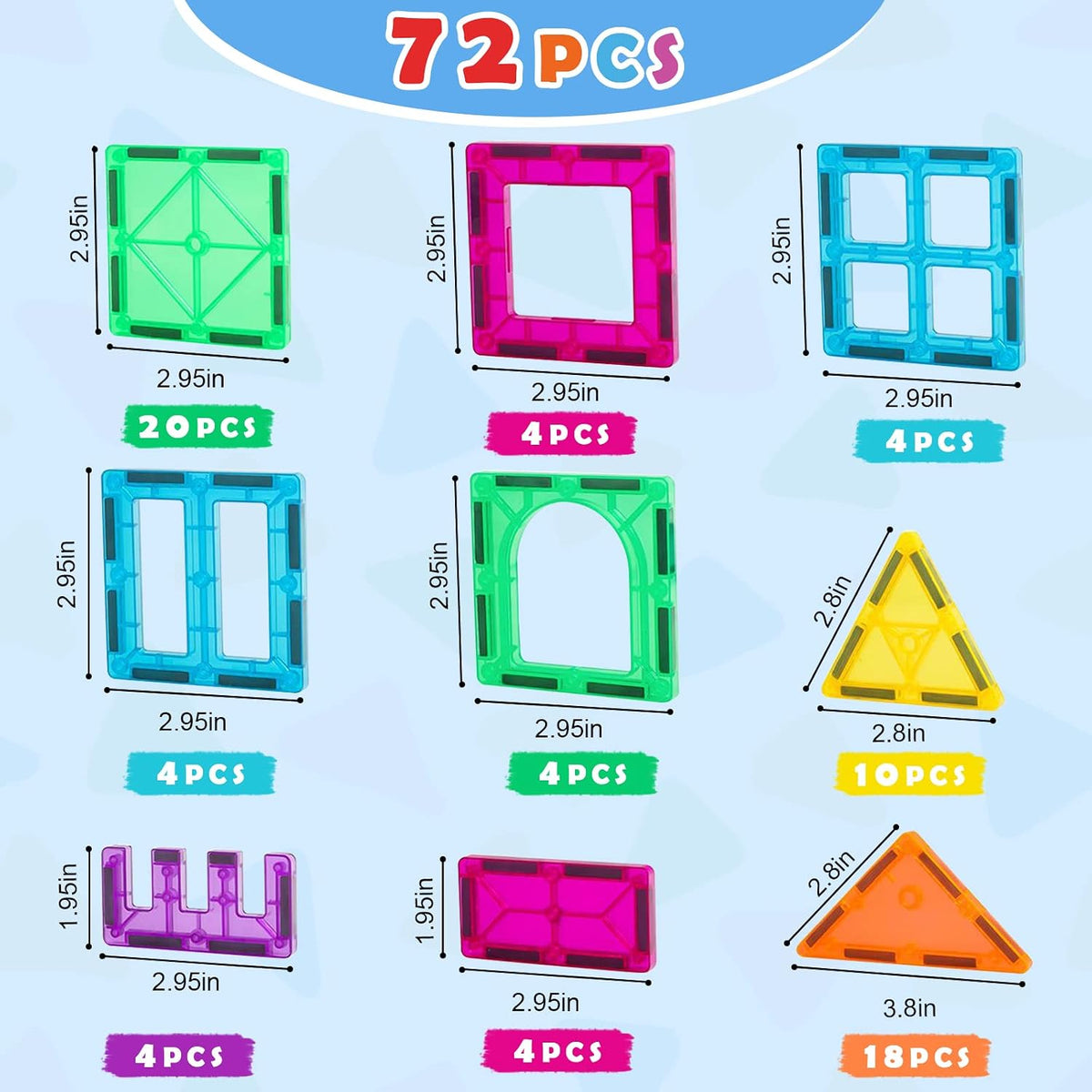 Gemmicc Magnetic Tiles — Advanced & Deluxe Sets — 72 Pieces