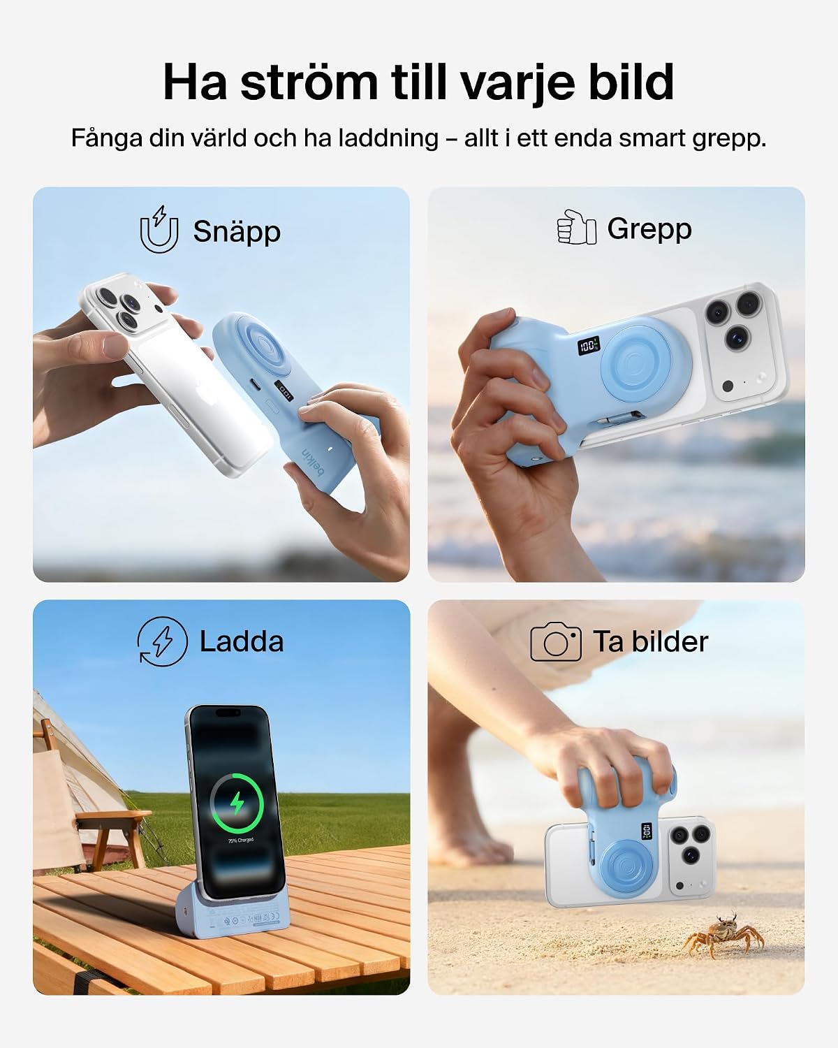 Belkin Stage PowerGrip 9300mAh Magnetic Camera Grip with Power Bank - Blue