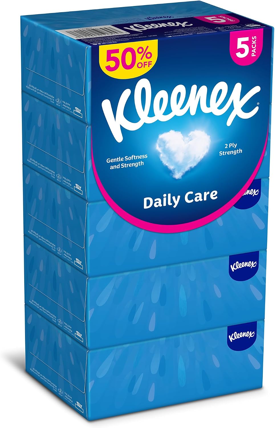 Kleenex Daily Care Facial Tissue - Pack Of 5 Boxes, 170 Sheets X 2 Ply — front product image
