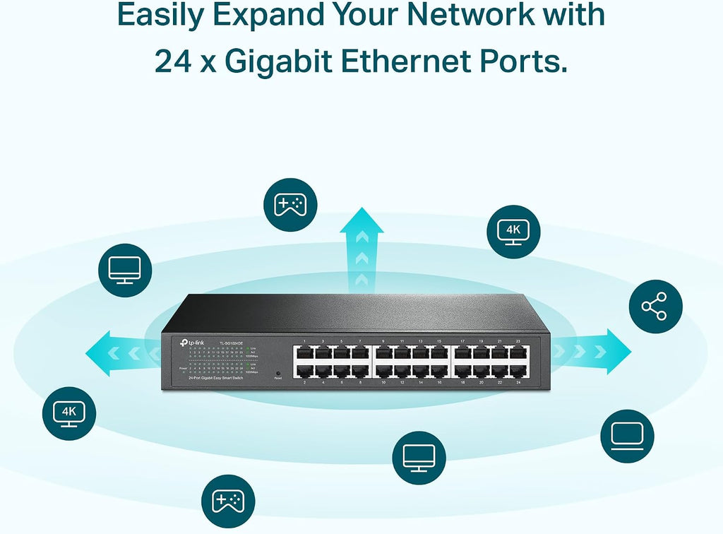TP-Link TL-SG1024DE 24-Port Gigabit Unmanaged Pro Switch (Plug&Play, Gigabit Ports, Metallgehäuse, VLAN, QoS, Lifetime warranty)