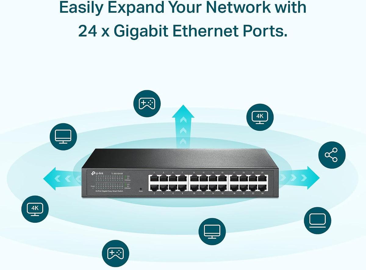 TP-Link TL-SG1024DE 24-Port Gigabit Unmanaged Pro Switch (Plug&Play, Gigabit Ports, Metallgehäuse, VLAN, QoS, Lifetime warranty)