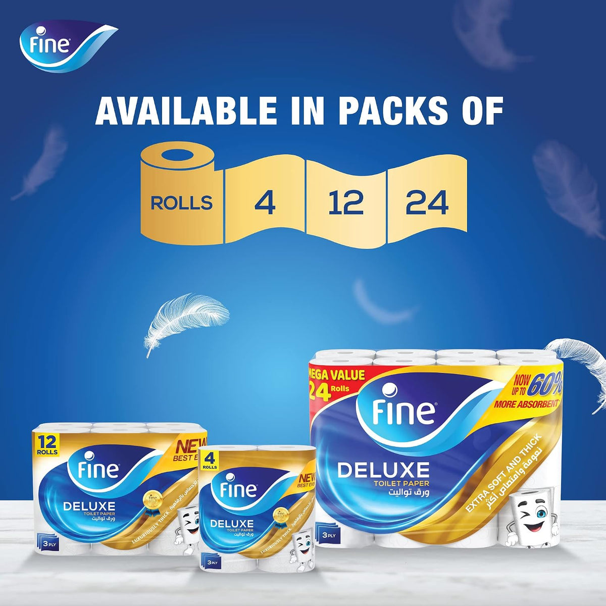 Fine Deluxe Toilet Tissues Paper 12 Rolls, 140 sheets x 3 Ply — additional view 7