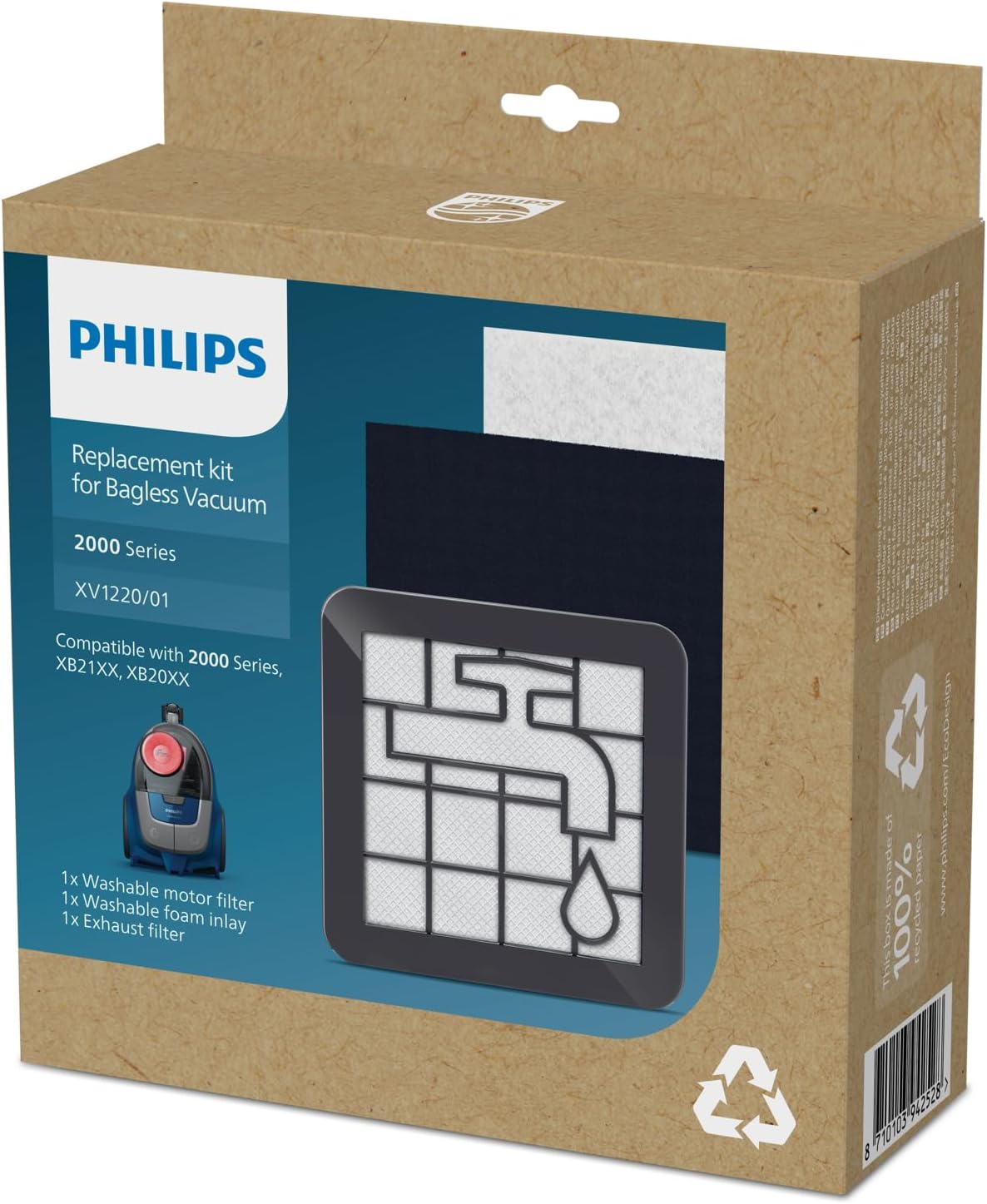 Philips XV1220/01 Filter Kit for Bagless Vacuum Cleaners Series 2000, Black/White