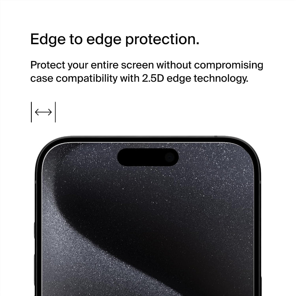 Belkin ScreenForce TemperedGlass Treated Screen Protector for iPhone 15 Pro Max, Slim, Crystal Clear, Scratch-Resistant Tempered Glass Film, Includes Easy Align Tray for Bubble Free Application