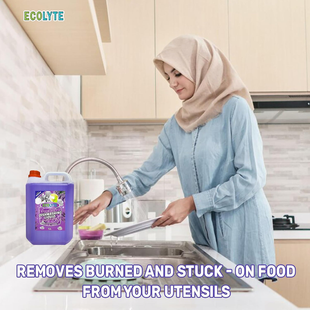 ECOLYTE+ Dishwashing Liquid Soap, Platinum Antibacterial Detergent & Perfect Shine (Lavender, 5 Liter) — additional view 4