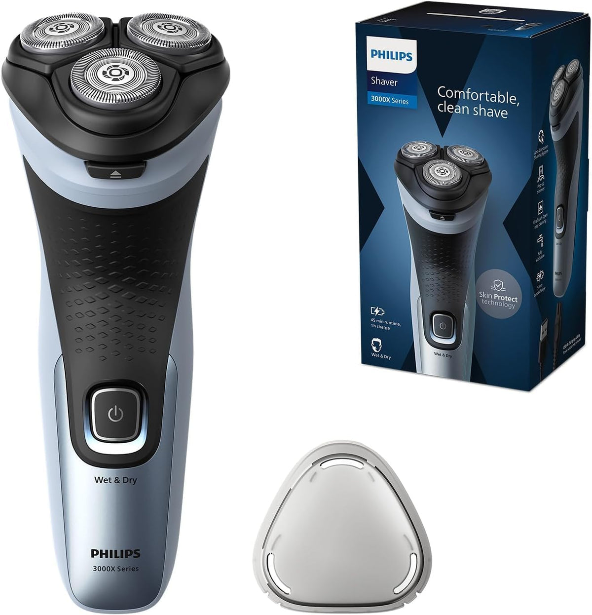 Philips Electric Shaver Series 3000X - Wet & Dry Electric Shaver for Men in Celestial Blue, with SkinProtect Technology, Pop-up Beard Trimmer, Ergonomic Men's Shaver (Model X3053/00) — Dark Moon