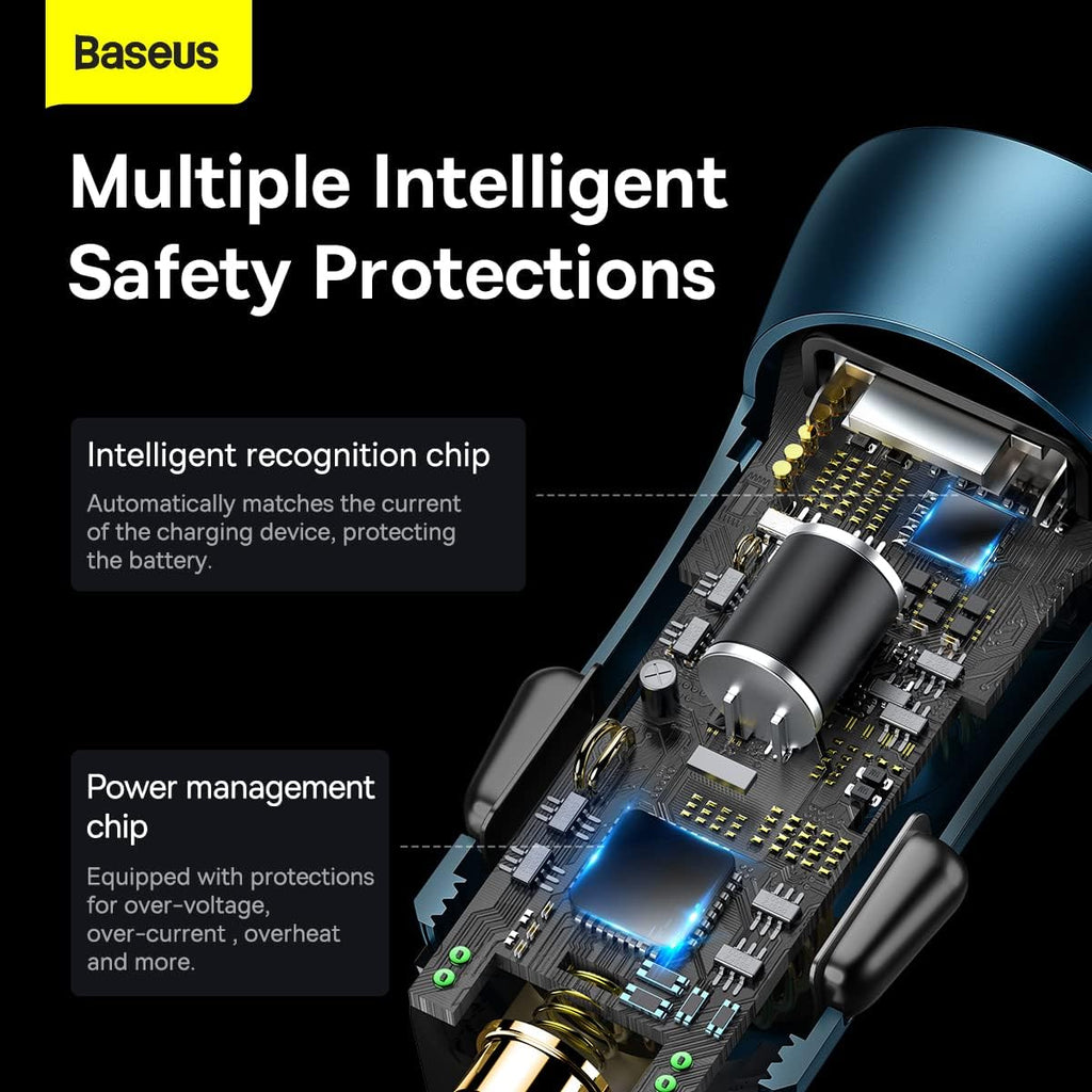 Baseus Golden Contactor Max Dual Fast Car Charger, 60W, Blue