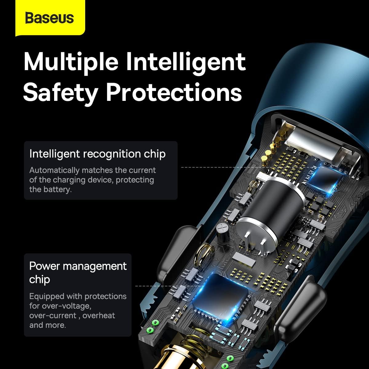 Baseus Golden Contactor Max Dual Fast Car Charger, 60W, Blue