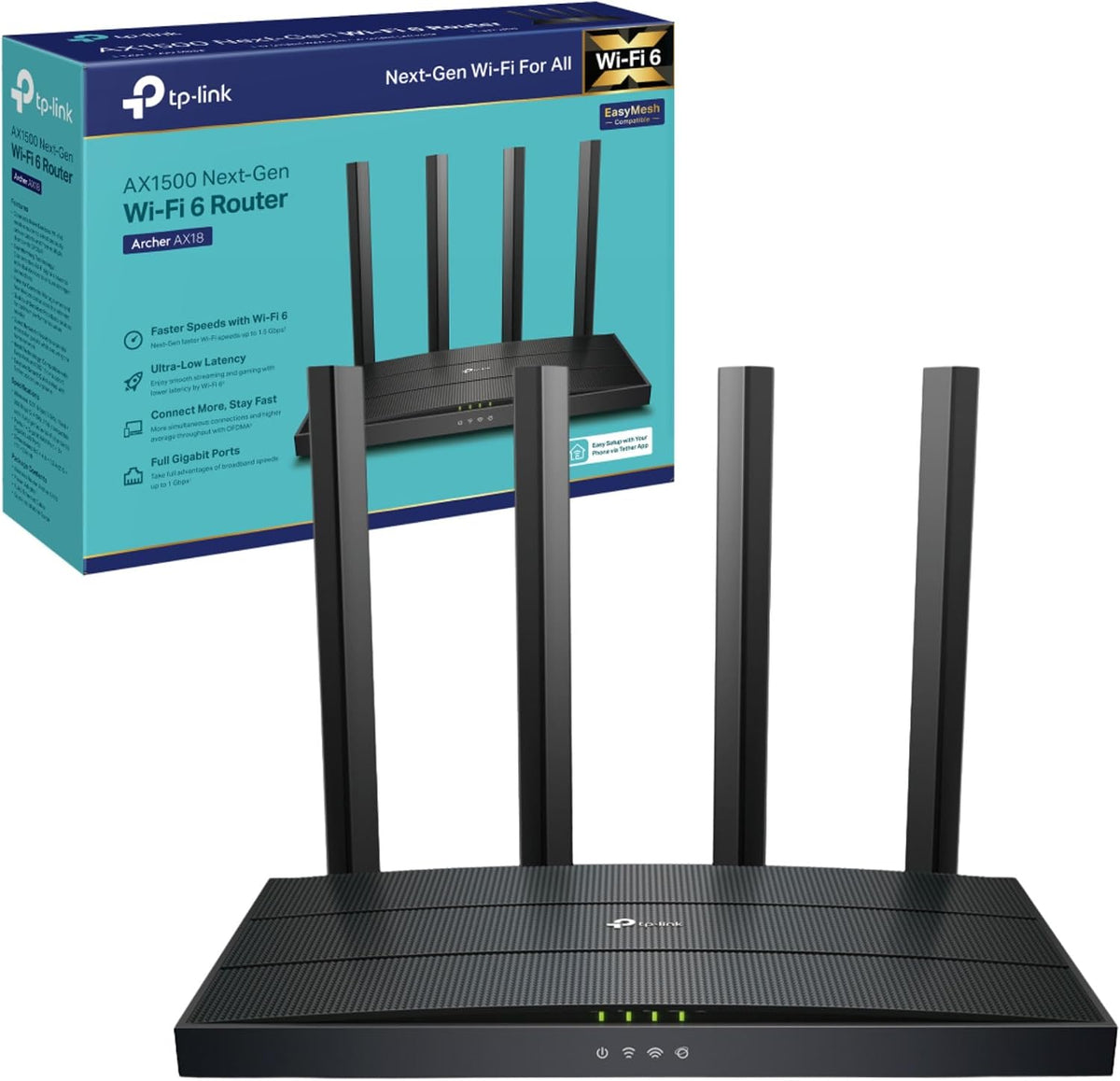 TP-Link Archer AX18 WiFi 6 Router - AX1500 Mbps, Gigabit Ethernet, VPN Server, Easy Setup, WPA3 Cybersecurity, Gaming Router for Xbox/PS4/Steam