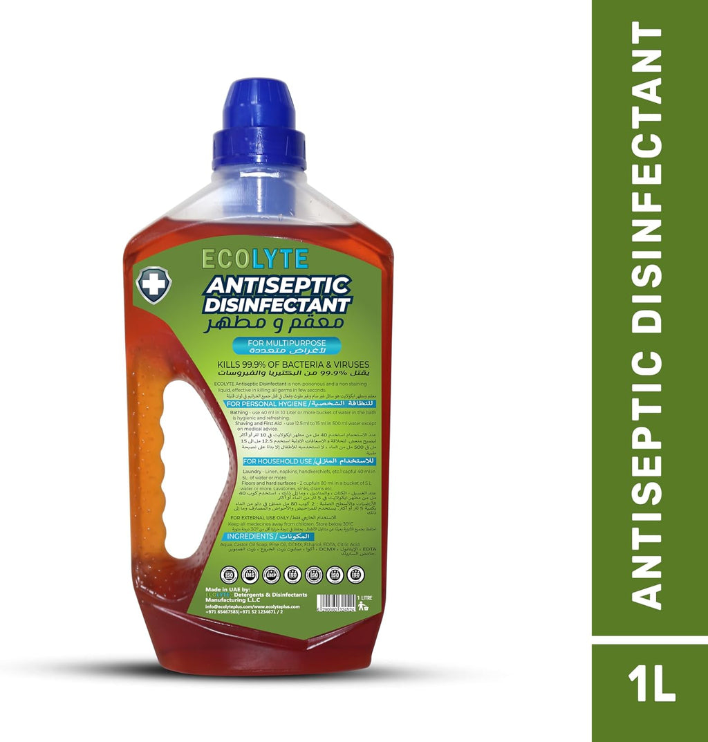 ECOLYTE+ Antiseptic Disinfectant, Premium Liquid for Effective Germ Protection Antibacterial & Personal Hygiene, Versatile & Effective, Used in Bathing, Laundry, All purpose Cleaner (1 Liter) — additional view 2