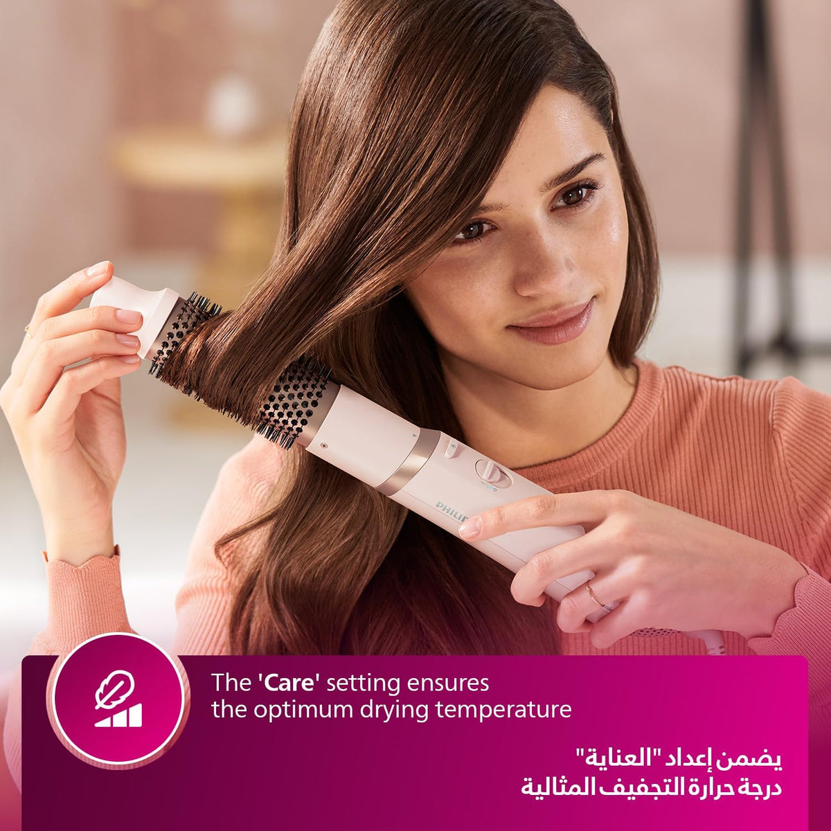 Philips 3000 Series Air Styler BHA310/03 — 800W — 4-in-1 Dryer & Styler — 4 attachments (Retractable bristle brush,38mm Thermobrush,Nozzle,Paddle straightening brush) Ionic Care — 3 Heat Settings — Rose/Gold