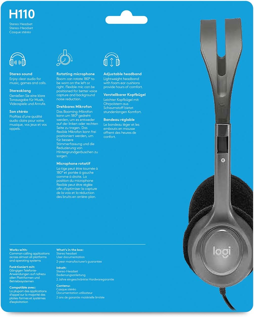 Logitech H110 Headset — Grey/Silver