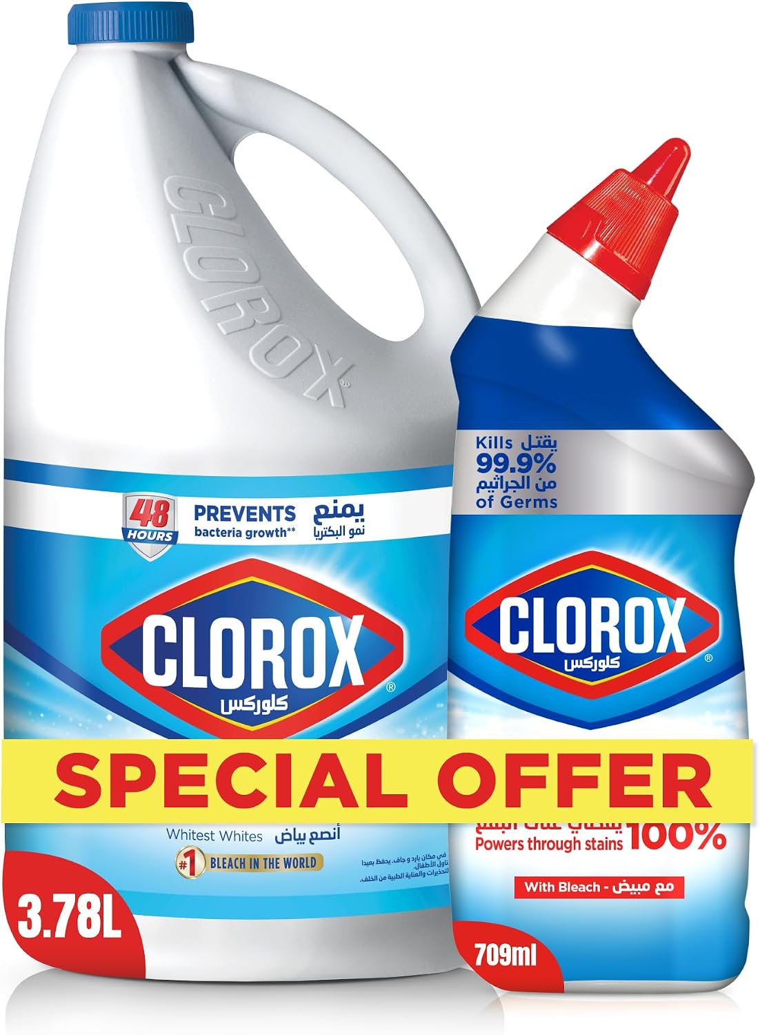 Clorox Bleach Liquid Original Scent 3.78L and Clorox Toilet Cleaner Original Scent, 709ml — front product image