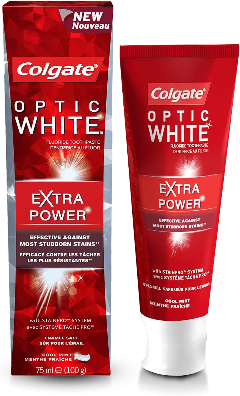 Colgate Optic White Extra Power Whitening Toothpaste, 75ml — front product image