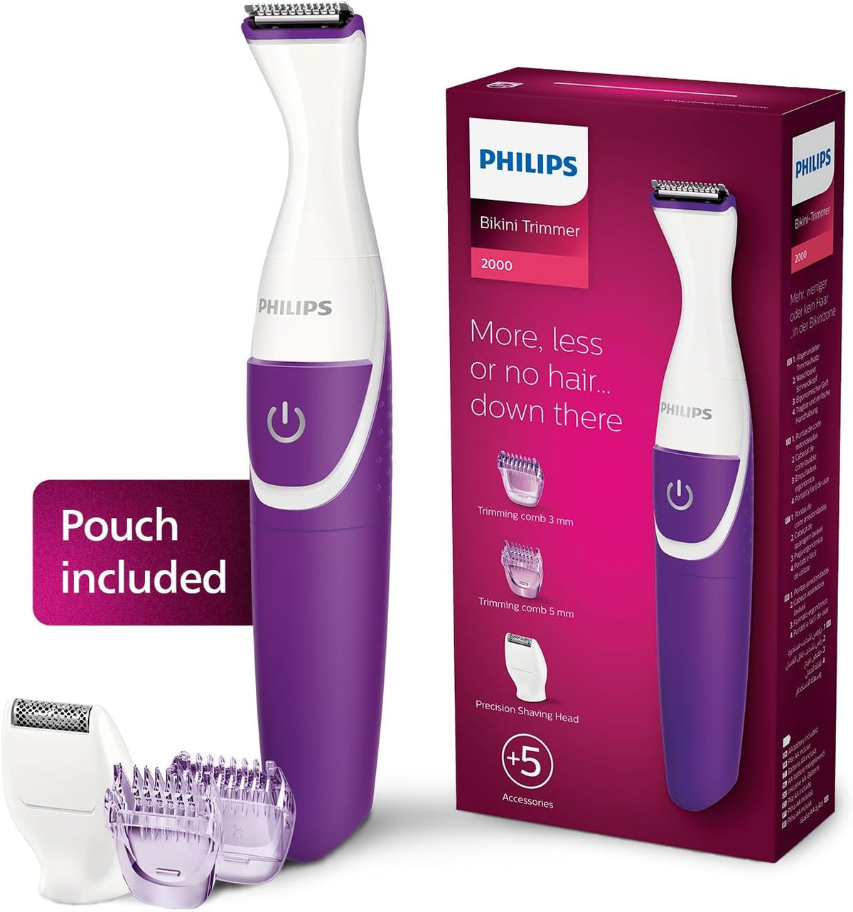 Philips Essential Bikini Trimmer. Trim. Shave & Style. Mini Shaving Head Included. Portable. Battery, Brt38315., Whitepurple — Purple/White