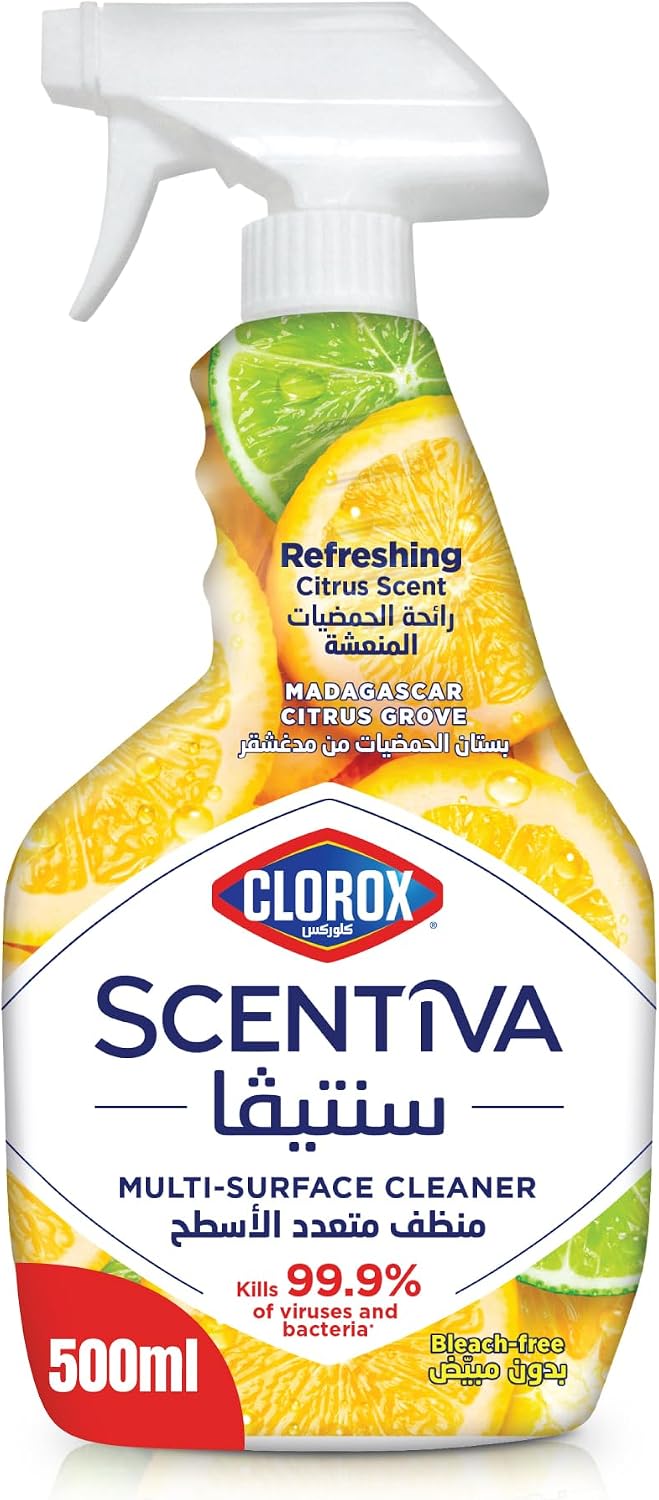 Clorox Scentiva Multi Surface Spray Cleaner 500ml, Madagascar Citrus Grove, Bleach Free, Kills 99.9% of Viruses and Bacteria — front product image