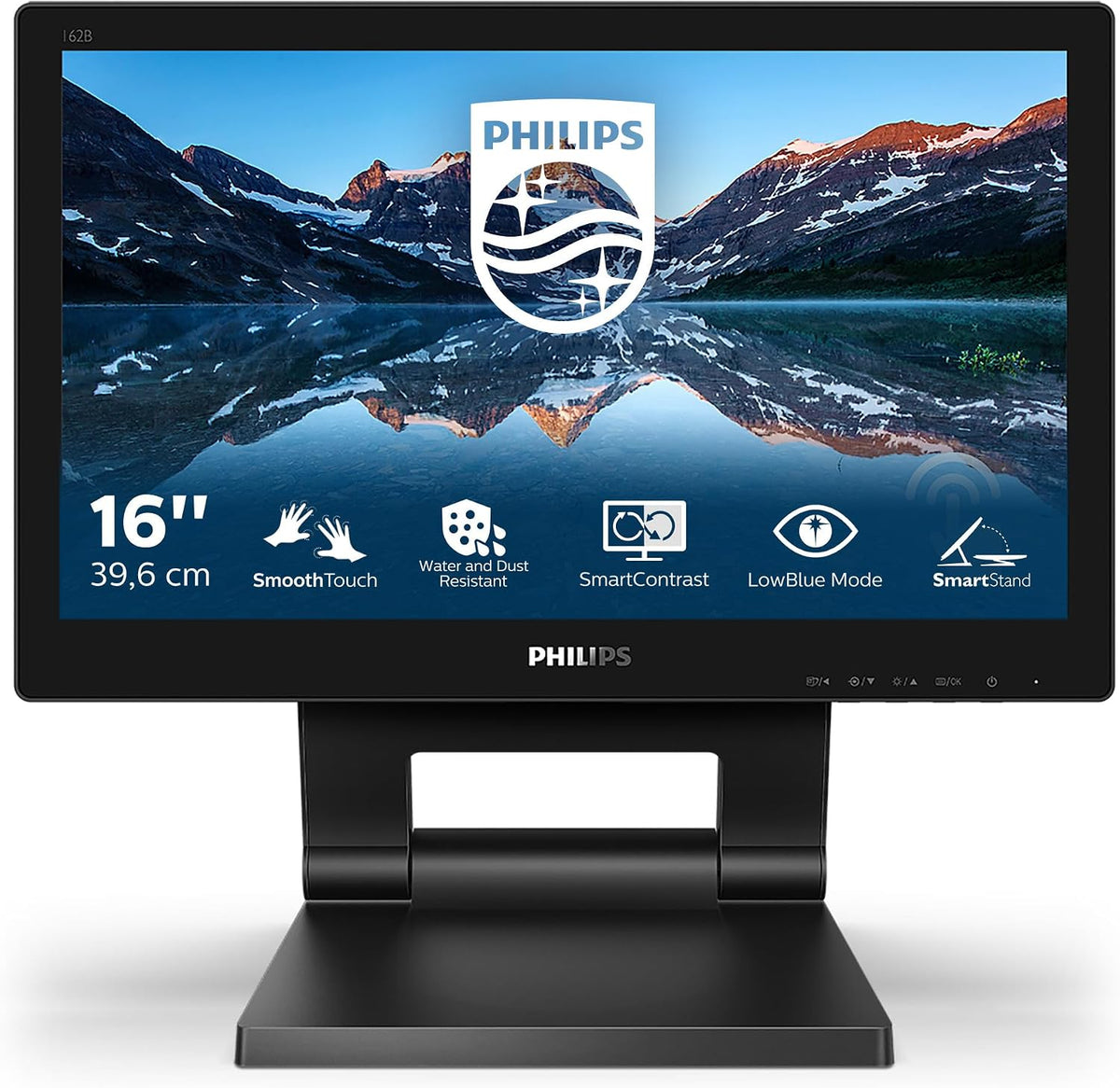 Philips 162B9T - 16 HD inch Touch Monitor, 60Hz, 4ms, TN, Speakers, Height Adjust (1366 x 768, 220 cd/m² HDMI/DVI/VGA/DP/USB 3.1) — Black