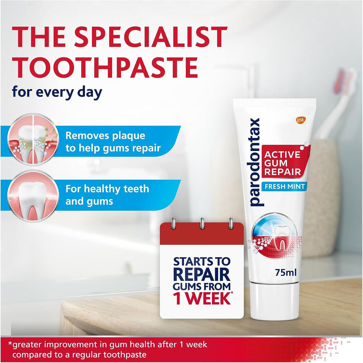 Parodontax Active Gum Repair Toothpaste, Clinically Proven to Remove Plaque, Fresh Mint, 75 ml — additional product view 2