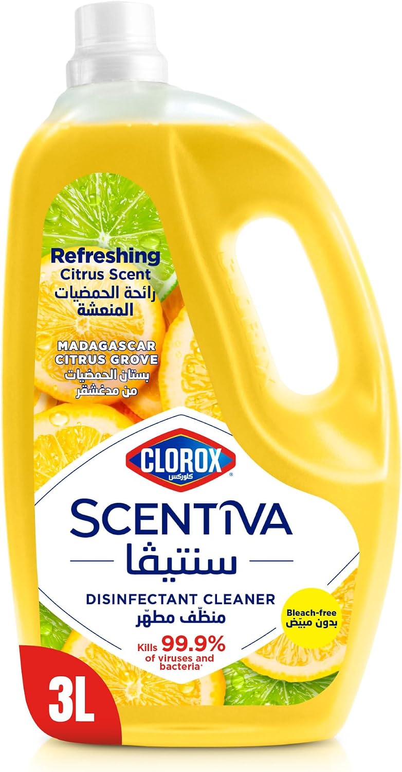 Clorox Scentiva Disinfectant Floor Cleaner 3L, Madagascar Citrus Grove, Kills 99.9% of Viruses and Bacteria, Bleach Free — front product image