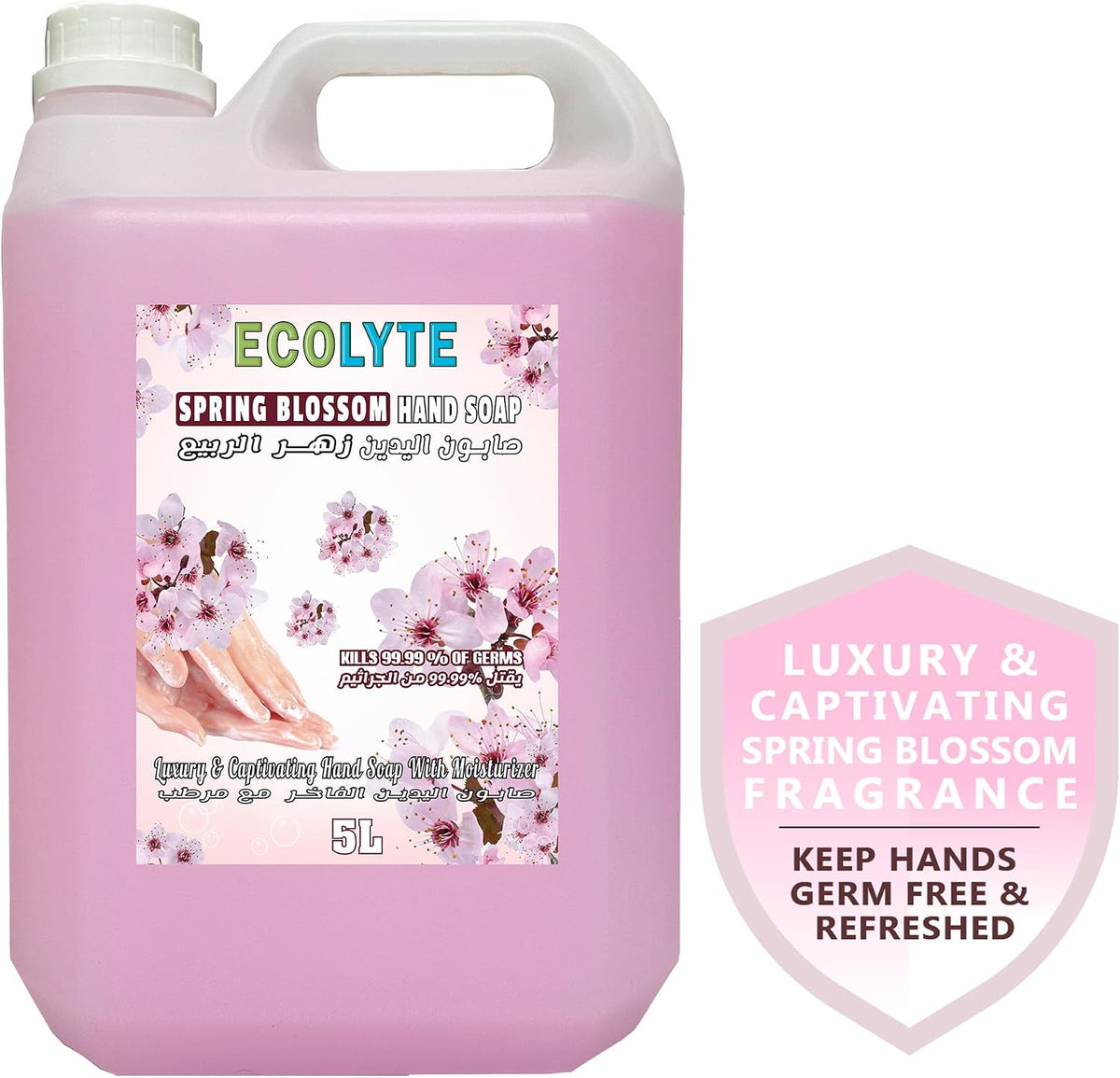 ECOLYTE+ Disinfectant Ecolyte Premium Hand Wash Liquid Refill - 5 Liter - Spring Blossom - Effective Germ Protection — additional view 2