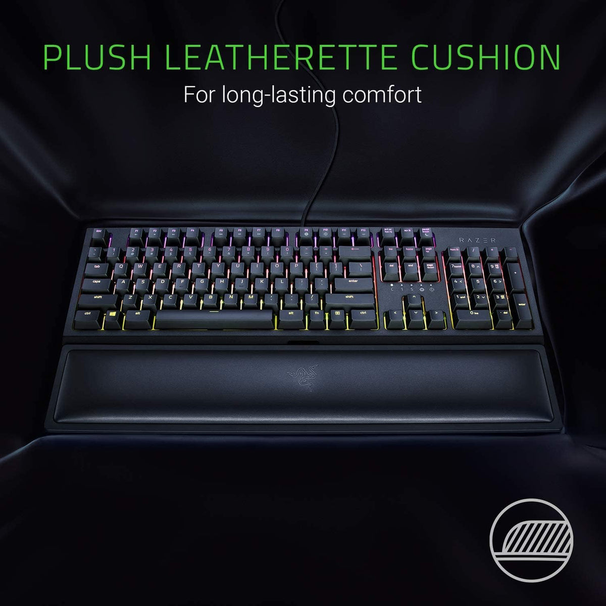 Razer RC21-01470200-R3M1 Plush Leatherette Wrist Rest Cushion for Full-Sized Keyboards - Black — product image 2